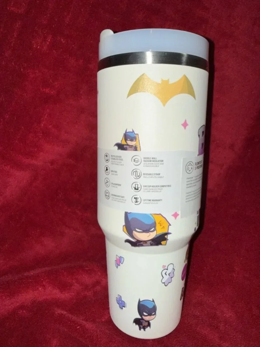 Stanley with Batman Character Art H2.0 40 oz. White Quencher Tumbler New in Box - Picture 2 of 4